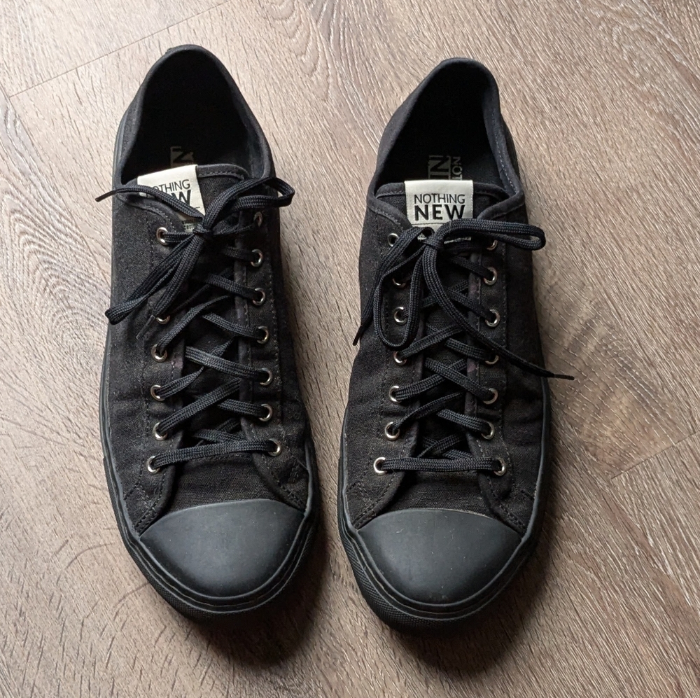 Nothing New Black Lace Up Low Top Sneakers Sustainable Shoes Faux Conver…